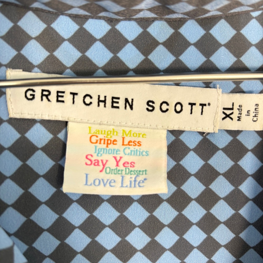 Gretchen Scott Women Dress XL Blue Outta Sight Tunic Geometric Ruffle Belted - Picture 4 of 13